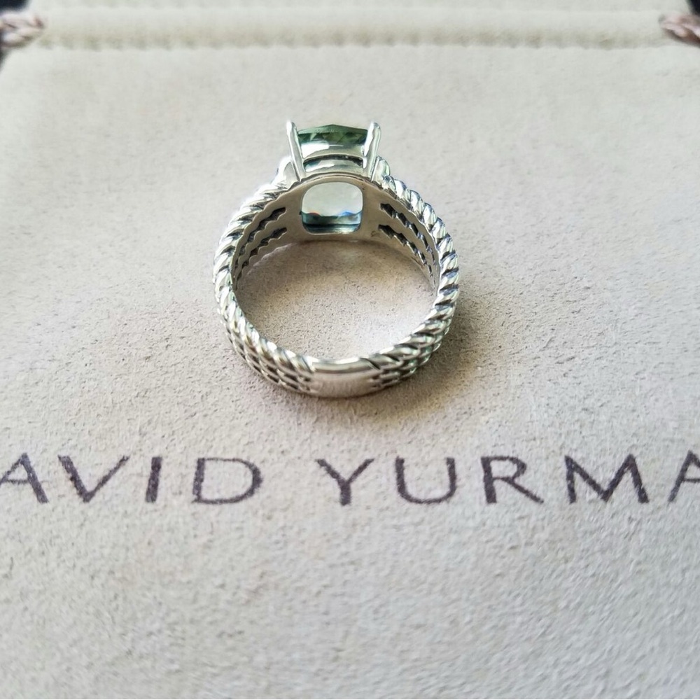 David Yurman Silver Cable Ring with Light Green Cushion Gem - Picture 5 of 5